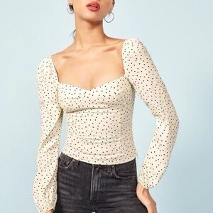 Reformation | Reign White/Black Polka Dot Smocked Back Crop Top Size 6